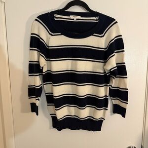 Madewell Navy and Cream Striped Sweater Womens Large 3/4 Sleeve